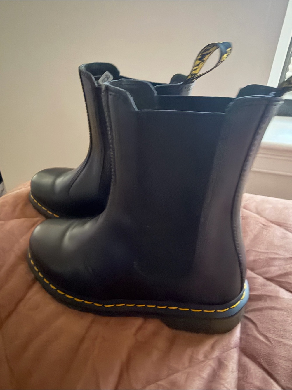 Dr. Martens US size 7 Black Chelsea Boots with Yellow Stitching